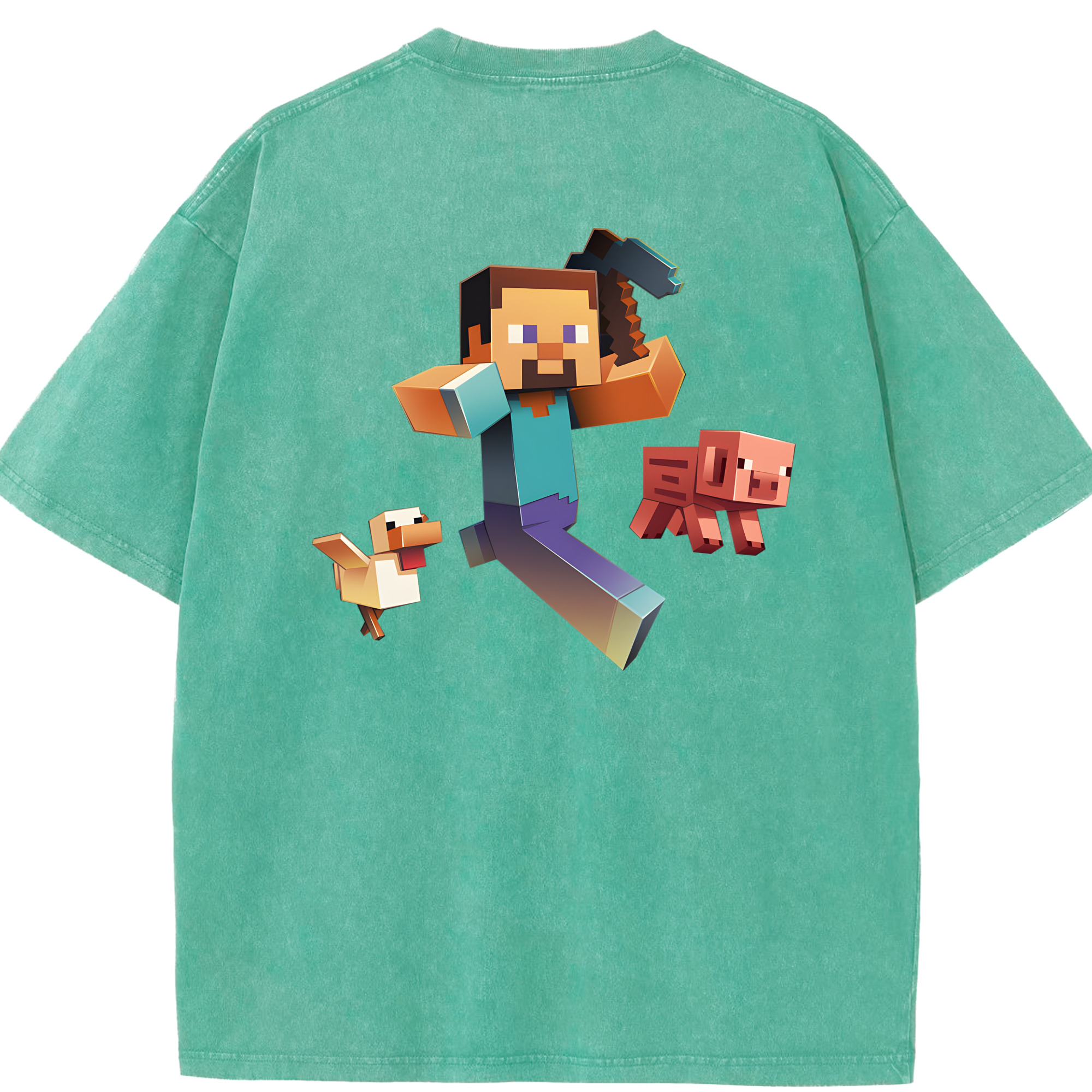 （画像用） マインクラフト ブロックの世界 Minecraft MC Block world 綿100% ヴィンテージ風 半袖Tシャツ（背面プリント）